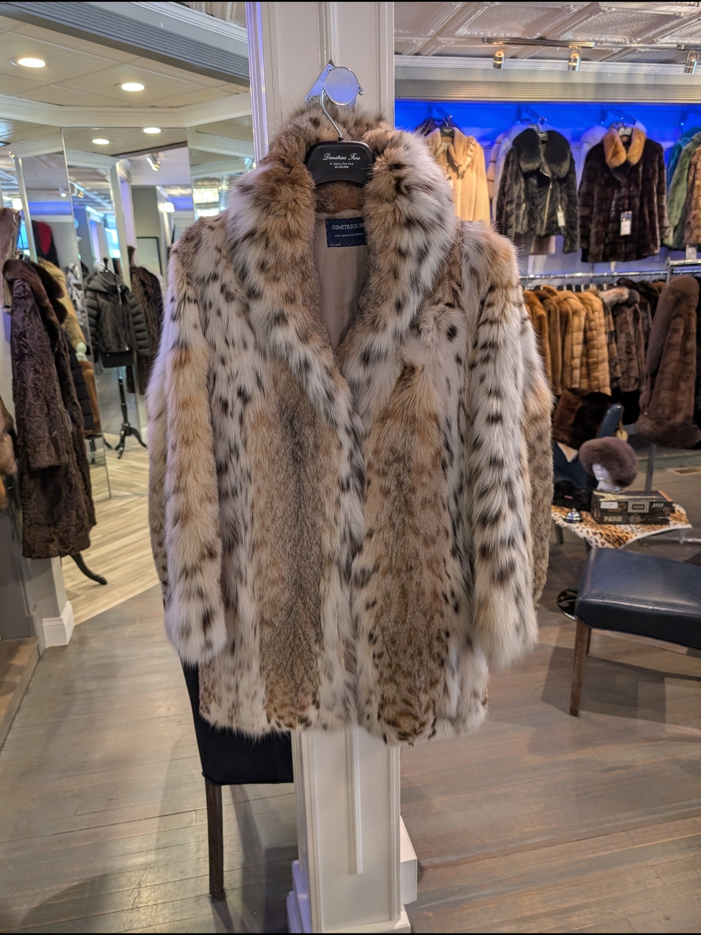 Classic Lynx-Pattern Fur Trench Coat - Cream & Brown